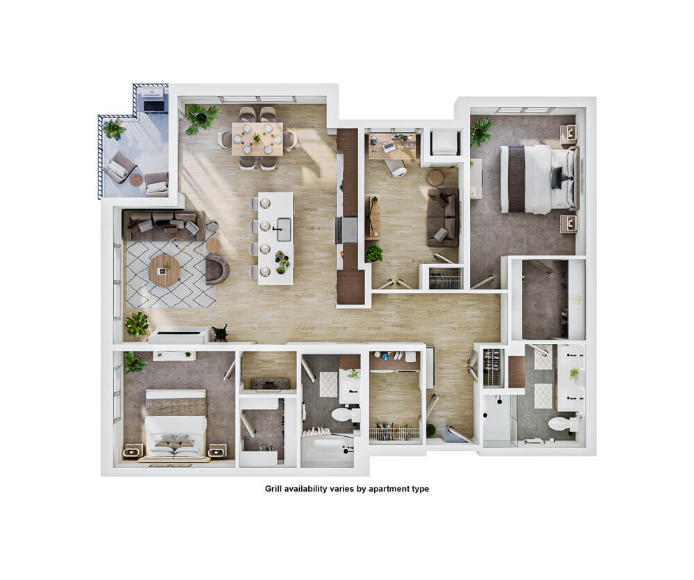 Thumbnail of the Brookview apartment floor plan at The Winn Golden Valley with two bedrooms, den, and balcony