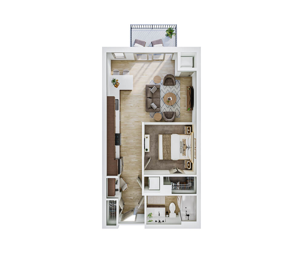 3D thumbnail view of the Glenview one-bedroom apartment at The Winn Golden Valley