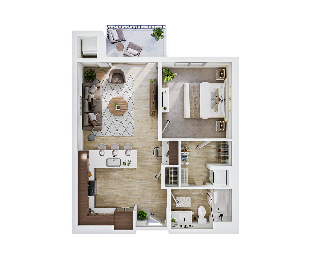 3D thumbnail view of the Glenwood one-bedroom apartment at The Winn Golden Valley