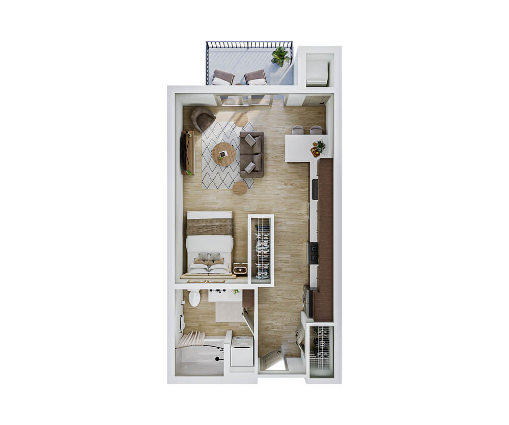 3D thumbnail view of the Medley studio apartment at The Winn Golden Valley