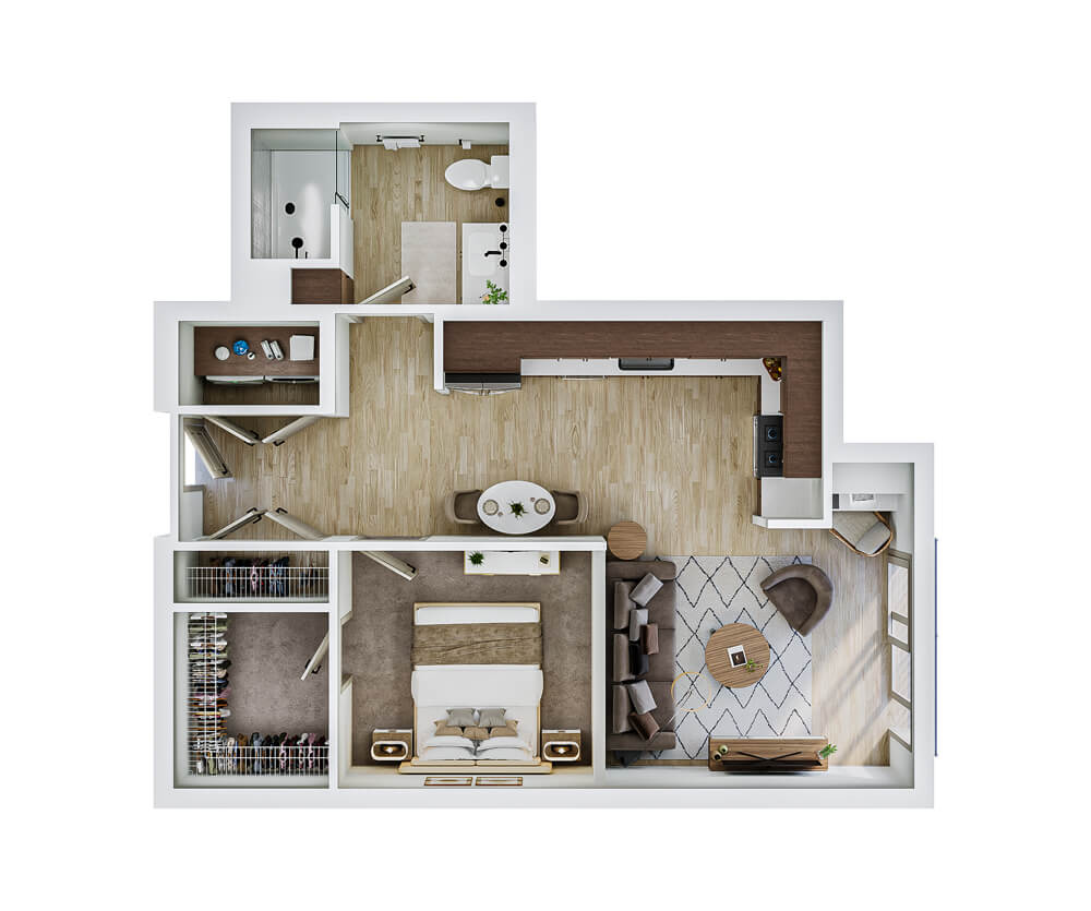 3D thumbnail view of the Minnaqua one-bedroom apartment at The Winn Golden Valley