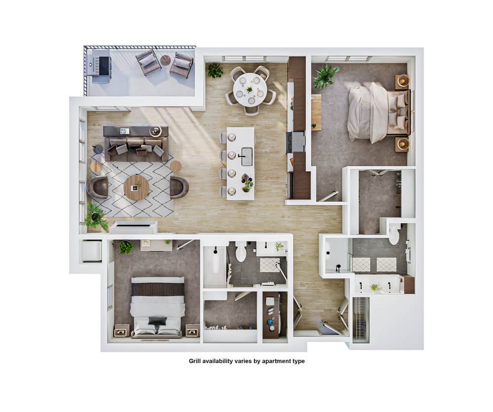 Thumbnail view of the Sweeney floor plan with kitchen island and living area