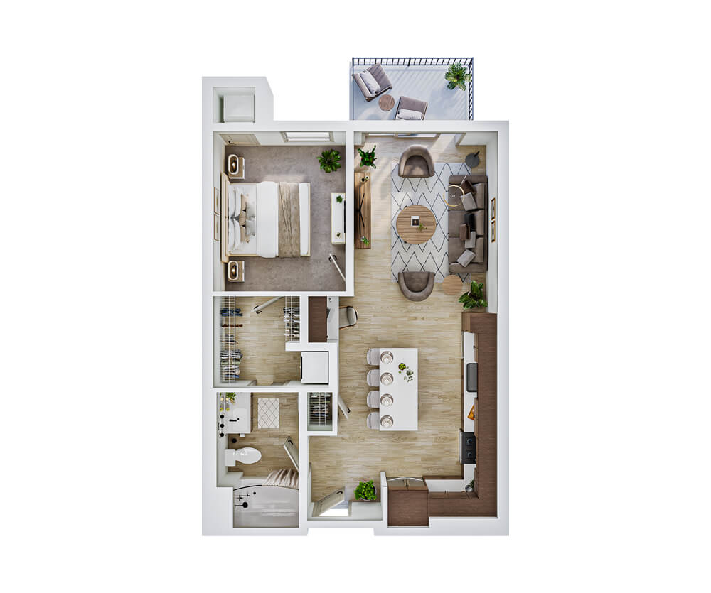 3D thumbnail view of the Wirth one-bedroom apartment at The Winn Golden Valley