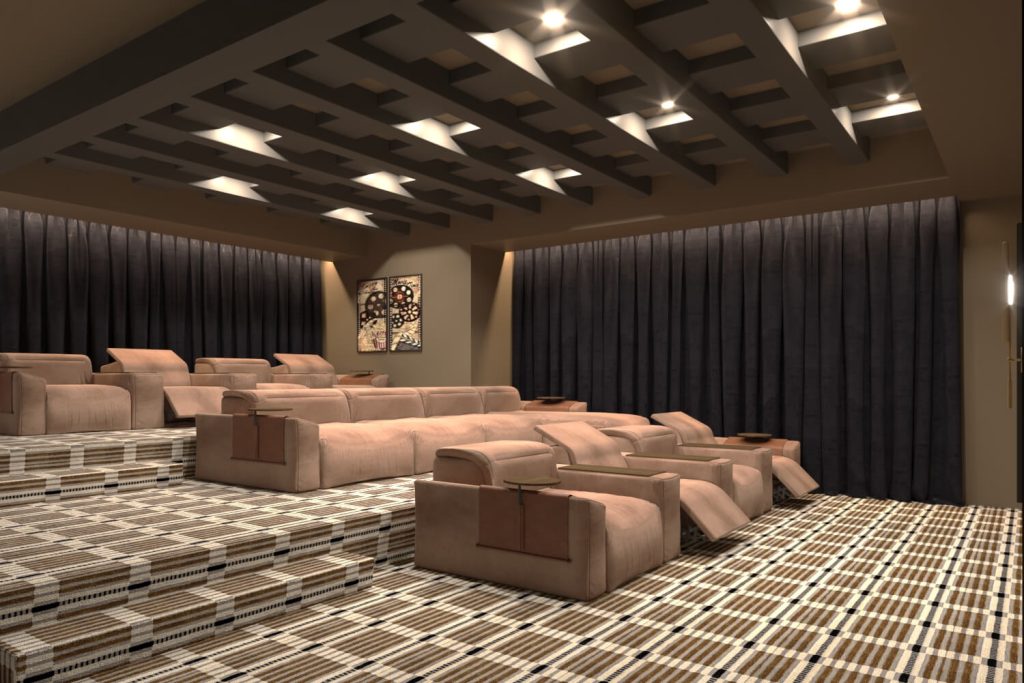Movie room at The Winn at Golden Valley with tiered recliners and ambient lighting
