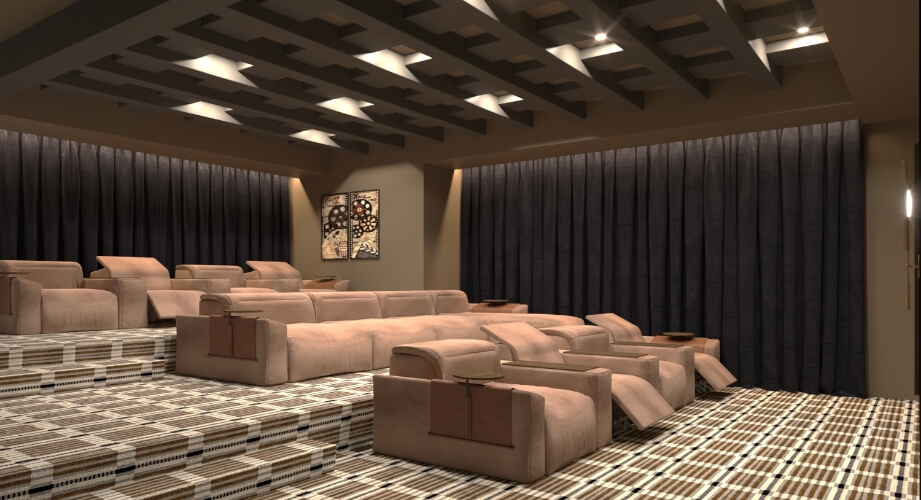 Movie Room at The Winn at Golden Valley Theater-style movie room at The Winn at Golden Valley with plush reclining chairs and ambient lighting