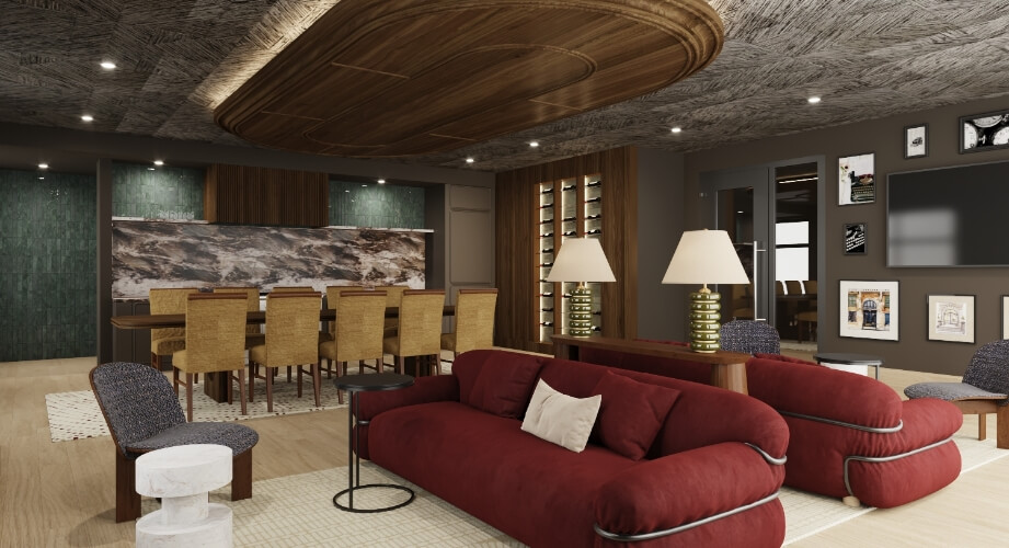 Sky Lounge at The Winn at Golden Valley Sky lounge at The Winn at Golden Valley featuring modern decor, dining area, and wine storage