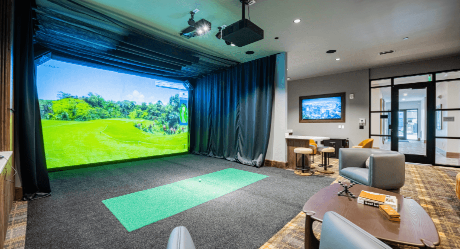 Community game space with golf simulator.